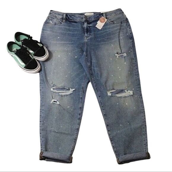 Lane Bryant Paint Splatter Distressed Boyfriend Jeans Plussize 14 NWT - Picture 2 of 16